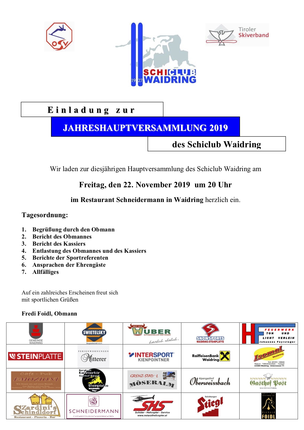 Jahreshauptversammlung 2019